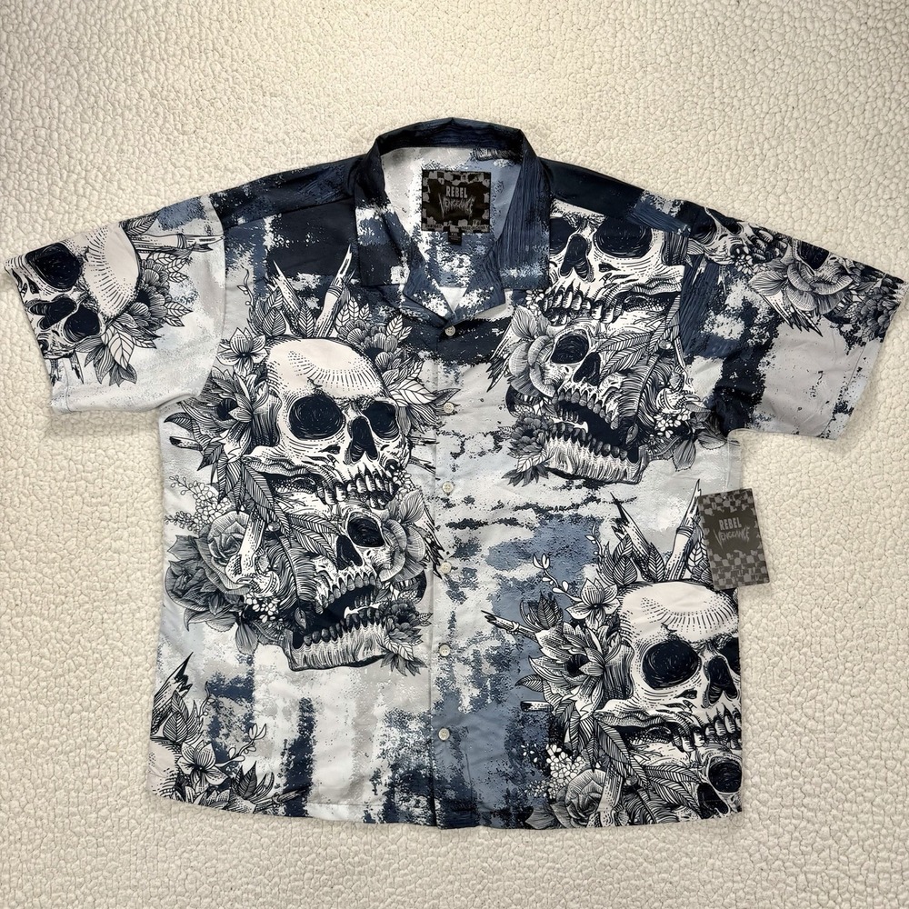 Rebel Vengeance Skull Shirt Men's XXL Graphic Button Up Streetwear Grunge Edgy